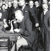 Photo of Alexander Graham Bell opening the Chicago line.